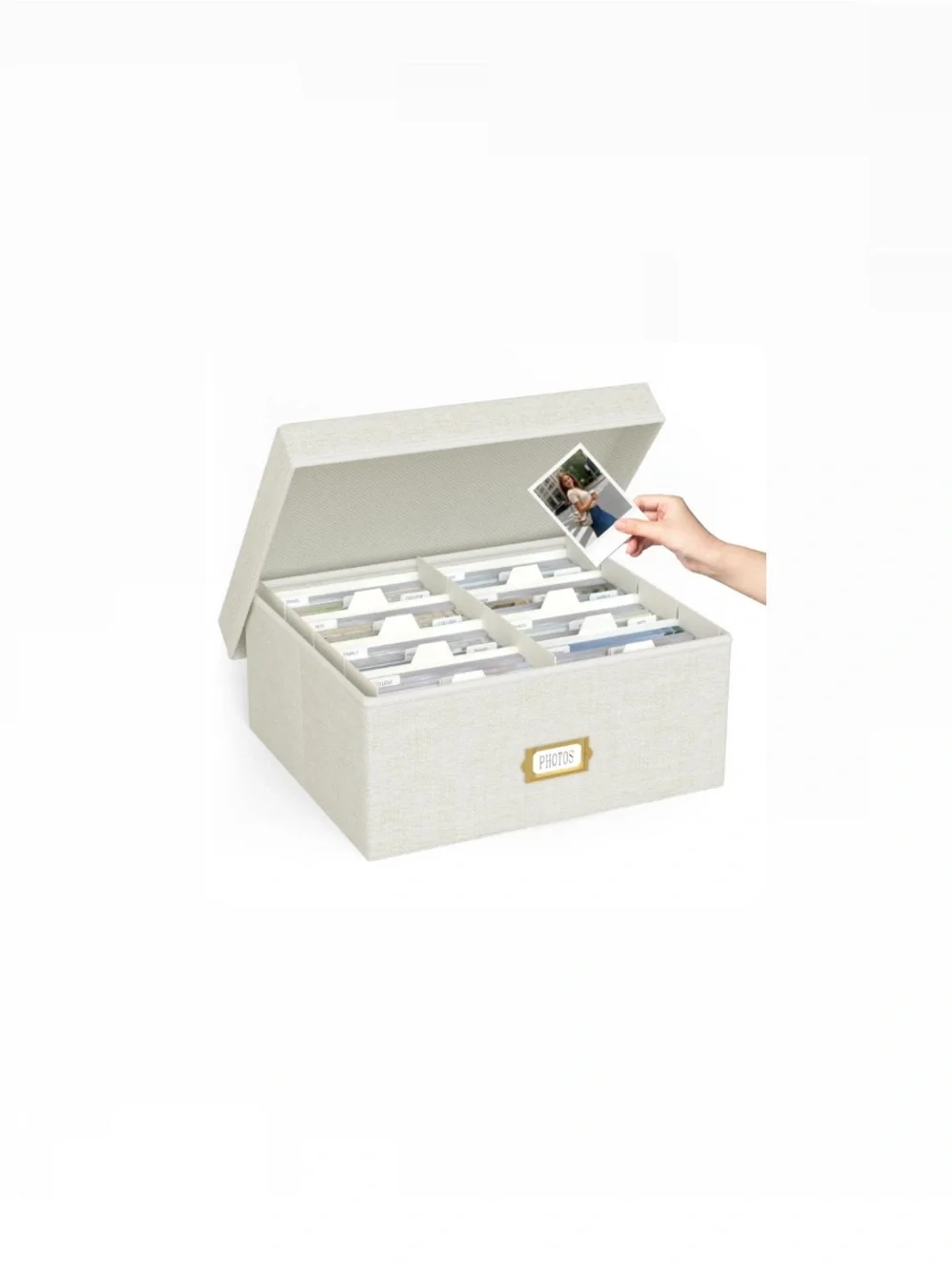 Photo Storage Box Linen Photo Box Organizer With Dividers, Fits 1700 - 4x6 photo